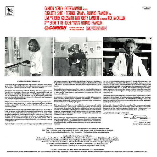 Jerry Goldsmith - Link (Original Motion Picture Soundtrack), Electronic, Stage & Screen, Score, Soundtrack, 1986 - Varèse Sar