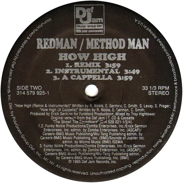 Method Man & Redman - How High, Hip Hop, Stage & Screen, Soundtrack, 1995 - Def Jam Music Group Inc., US, Vinyl 1x 12", 33 ⅓ 