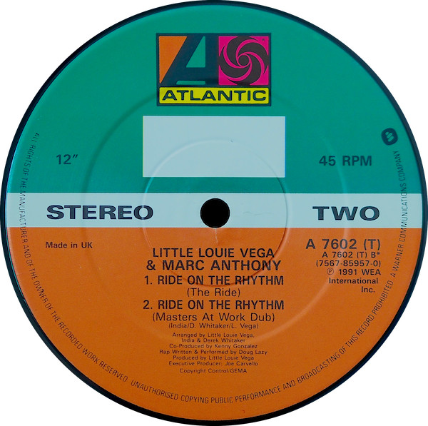 Louie Vega & Marc Anthony - Ride On The Rhythm, Electronic, Garage House, House, 1991 - Atlantic, EastWest, UK, Vinyl 1x 12",