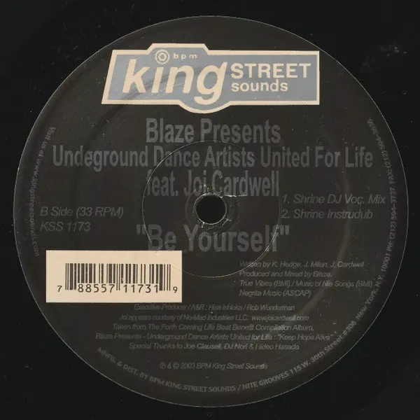 Blaze Presents Underground Dance Artists United For Life Feat. Joi Cardwell - Be Yourself, Electronic, Deep House, Garage Hou
