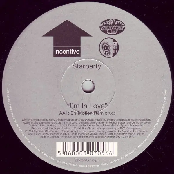 Starparty - I'm In Love, Electronic, Trance, 2000 - Incentive, UK & Ireland, Vinyl 1x 12", 45 RPM, Single