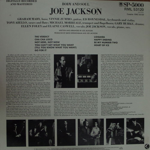 Joe Jackson - Body And Soul - 1984 -Jazz-Rock, Latin Jazz, Pop Rock -A&M Records -Vinyl 1x LP, Album