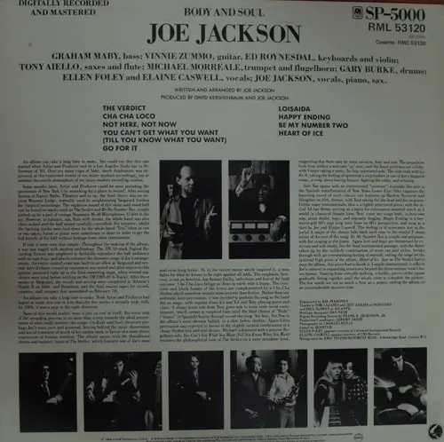 Joe Jackson - Body And Soul - 1984 -Jazz-Rock, Latin Jazz, Pop Rock -A&M Records -Vinyl 1x LP, Album