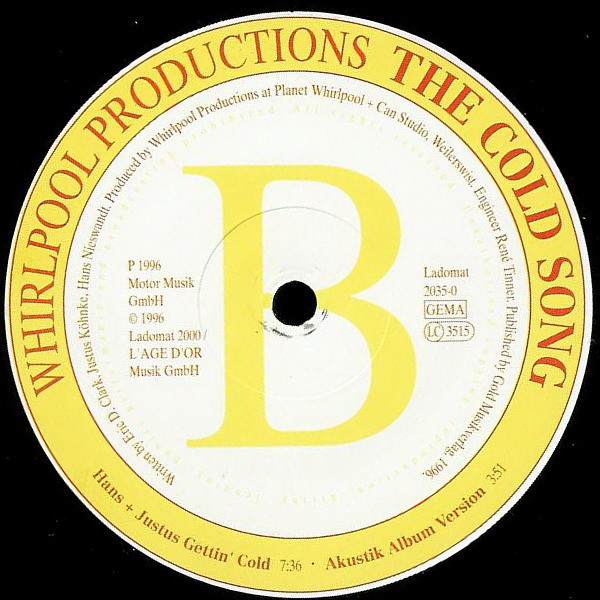 Whirlpool Productions - The Cold Song, Electronic, House, 1996 - Ladomat 2000, Germany, Vinyl 1x 12", 33 ⅓ RPM