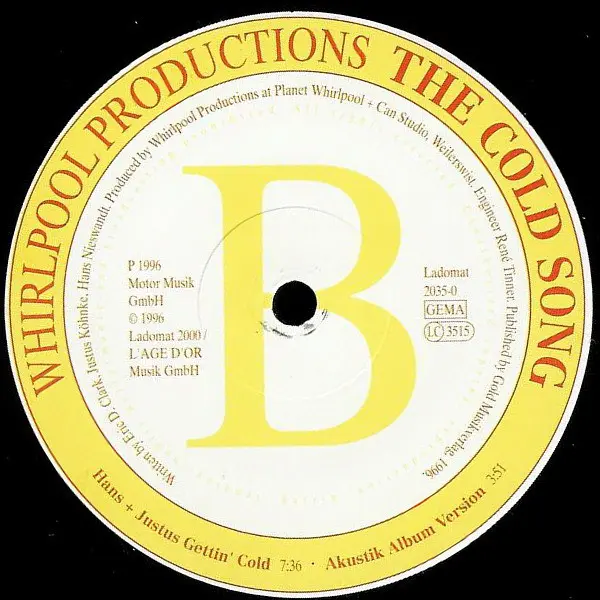 Whirlpool Productions - The Cold Song, Electronic, House, 1996 - Ladomat 2000, Germany, Vinyl 1x 12", 33 ⅓ RPM
