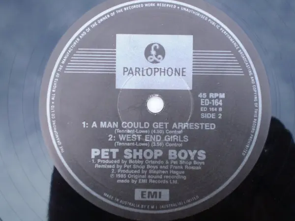 Pet Shop Boys - West End Girls, Electronic, Pop, Synth-pop, 1985 - EMI, Parlophone, Australia, Vinyl 1x 12", 45 RPM