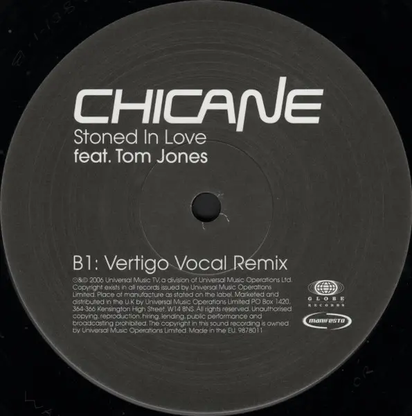 Chicane Feat. Tom Jones - Stoned In Love, Electronic, Electro, House, 2006 - Globe Records, Manifesto, UK, Vinyl 1x 12"