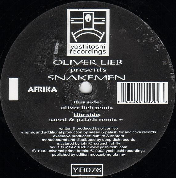 Oliver Lieb Presents Snakemen - Afrika, Electronic, Progressive House, Techno, Tribal House, 2002 - Yoshitoshi Recordings, US