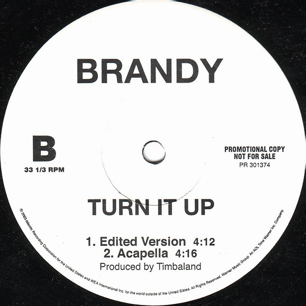 Brandy (2) - Turn It Up, Funk / Soul, Hip Hop, Contemporary R&B, 2003 - Atlantic, US, Vinyl 1x 12", 33 ⅓ RPM, Promo