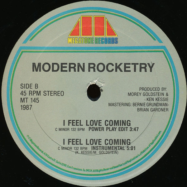 Modern Rocketry - I Feel Love Coming, Electronic, Disco, Synth-pop, 1987 - Megatone Records, US, Vinyl 1x 12", 45 RPM