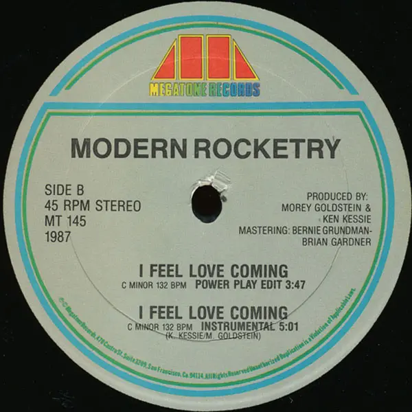 Modern Rocketry - I Feel Love Coming, Electronic, Disco, Synth-pop, 1987 - Megatone Records, US, Vinyl 1x 12", 45 RPM