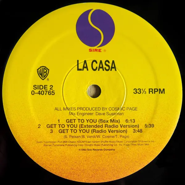 La Casa (4) - Get To You, Electronic, Funk / Soul, Pop, Garage House, Leftfield, Vocal, 1993 - Sire, Warner Bros. Records, US