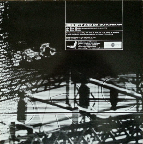 Benefit And Da Dutchman - Six Gee, Electronic, Progressive House, Progressive Trance, 2001 - Pro Records, Netherlands, Vinyl 