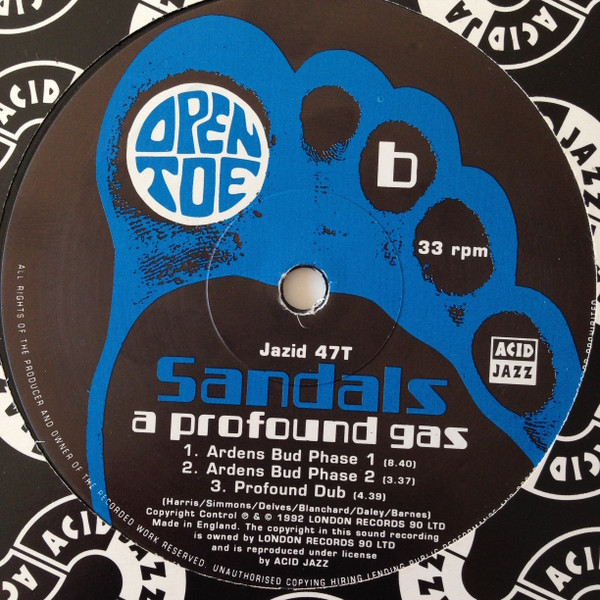 Sandals - A Profound Gas, Electronic, Acid Jazz, Downtempo, Trip Hop, 1992 - Acid Jazz, Open Toe Records, UK, Vinyl 1x 12", 3