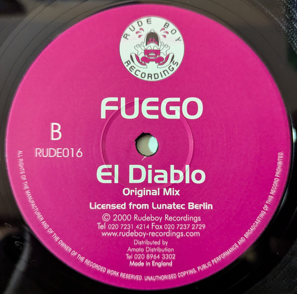 Fuego - El Diablo, Electronic, Hard House, Trance, 2001 - Rudeboy Recordings, UK, Vinyl 1x 12", 45 RPM