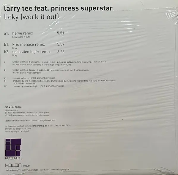 Album cover for Licky (Work It Out) by Larry Tee Feat. Princess Superstar