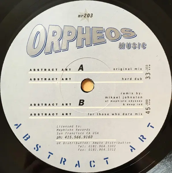 Orpheos De Journette - Abstract Art, Electronic, Progressive House, Tribal House, 1998 - Mephisto Records, US, Vinyl 1x 12", 