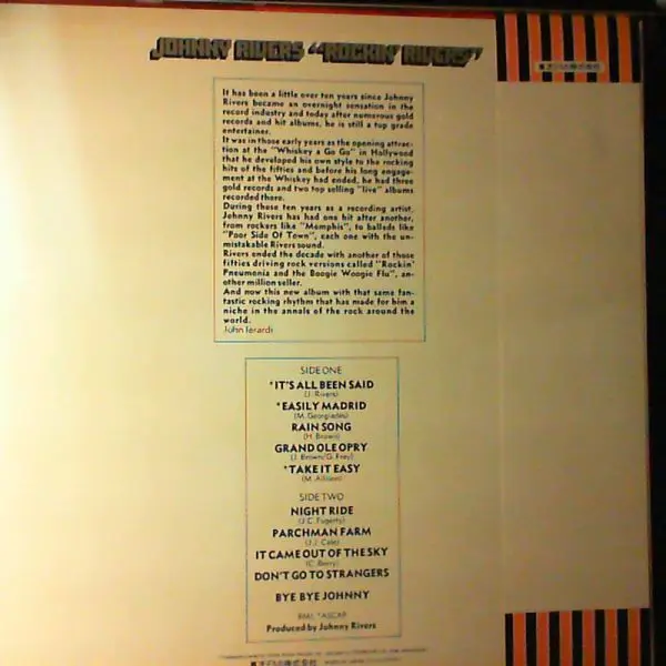 Johnny Rivers - Rockin' Rivers, Rock, Country Rock, Rock & Roll, 1974 - Liberty, Japan, Vinyl 1x LP, Album, Stereo