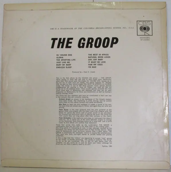 Groop (3), The - The Groop, Rock, Garage Rock, 1966 - CBS, Australia, Vinyl 1x LP, Album, Mono