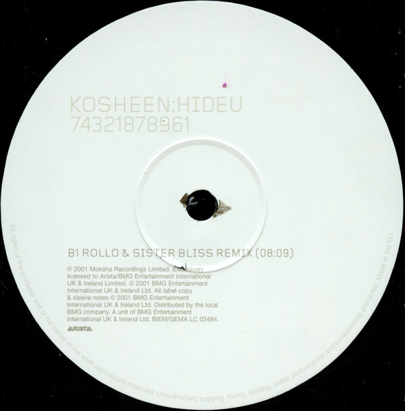 Kosheen - Hide U, Electronic, Progressive House, Trance, 2001 - Arista, Europe, Vinyl 1x 12", 33 ⅓ RPM, Single