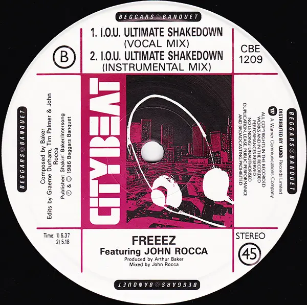 Freeez Featuring John Rocca - I.O.U. (The Ultimate Mixes '87), Electronic, Disco, House, 1987 - City Beat, UK, Vinyl 1x 12", 