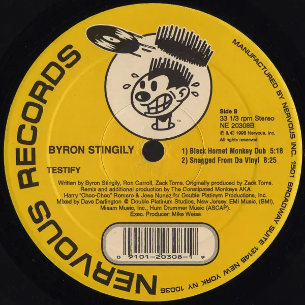 Byron Stingily - Testify, Electronic, Garage House, House, 1998 - Nervous Records, US, Vinyl 1x 12", 33 ⅓ RPM