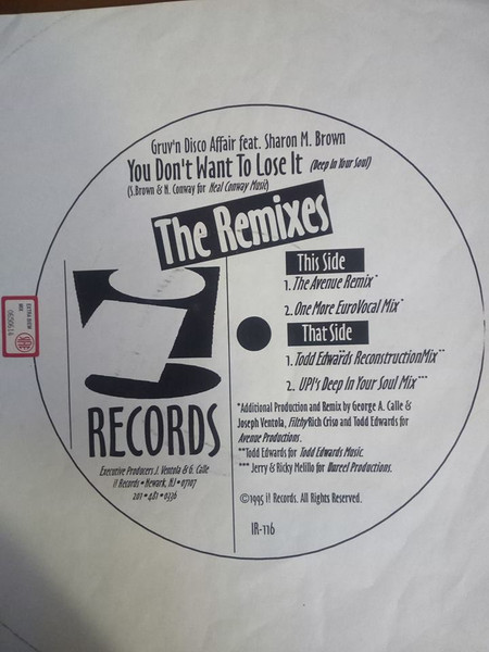 Gruv'n Disco Affair feat. Sharon Brown - You Don't Want To Lose It (The Remixes), Electronic, House, 1995 - i! Records, US, V