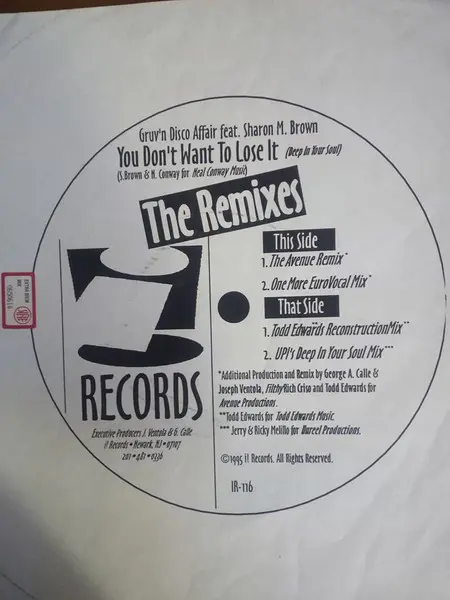 Gruv'n Disco Affair feat. Sharon Brown - You Don't Want To Lose It (The Remixes), Electronic, House, 1995 - i! Records, US, V