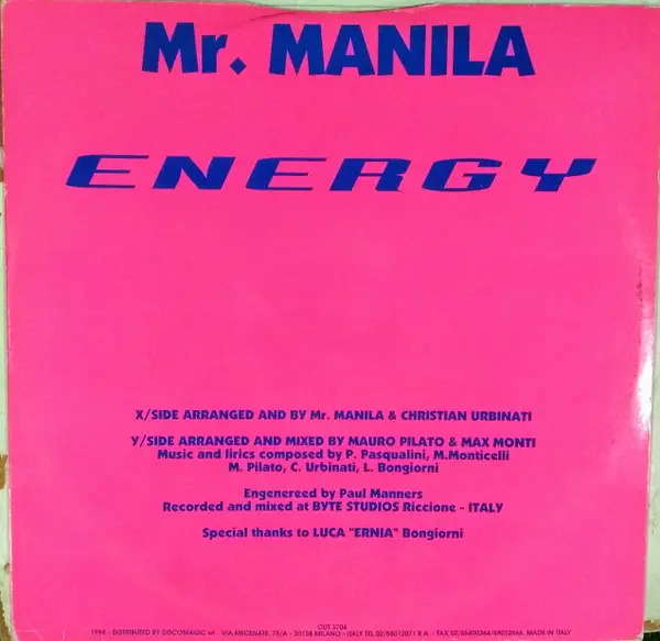 Mr. Manila - Energy, Electronic, Italodance, 1994 - Out, Italy, Vinyl 1x 12", 45 RPM Picture Sleeve