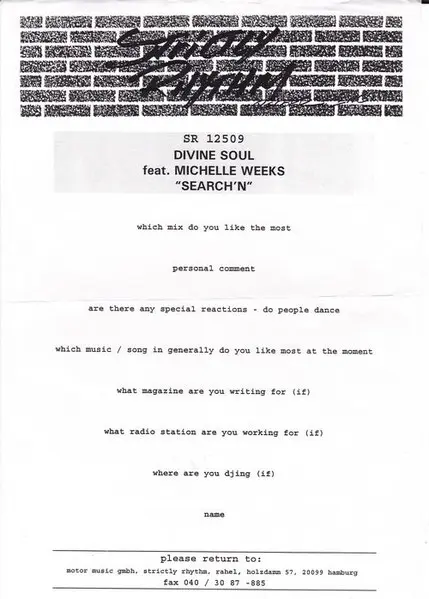 Divine Soul - Search' N (Higher Ground), Electronic, Deep House, House, 1997 - Strictly Rhythm, US, Vinyl 1x 12", 33 ⅓ RPM, P