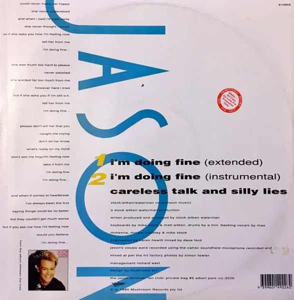 Album cover for I'm Doing Fine by Jason Donovan