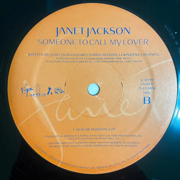 Janet Jackson - Someone To Call My Lover, Electronic, Hip Hop, House, RnB/Swing, 2001 - Virgin, US, Vinyl 1x 12", 33 ⅓ RPM