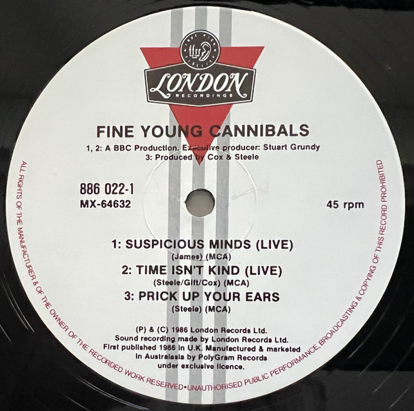 Fine Young Cannibals - Suspicious Minds, Electronic, Rock, Pop Rock, Synth-pop, 1986 - London Records, Australasia, Vinyl 1x 