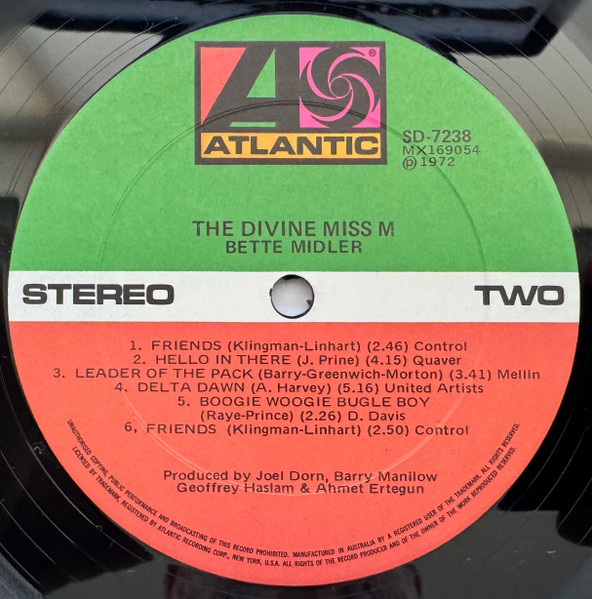 Bette Midler - The Divine Miss M, Pop, Rock, Doo Wop, Pop Rock, Vocal, 1972 - Atlantic, Australia, Vinyl 1x LP, Album