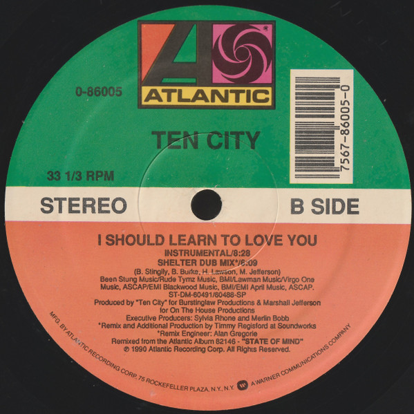 Ten City - I Should Learn To Love You, Electronic, Deep House, House, 1990 - Atlantic, US, Vinyl 1x 12", 33 ⅓ RPM