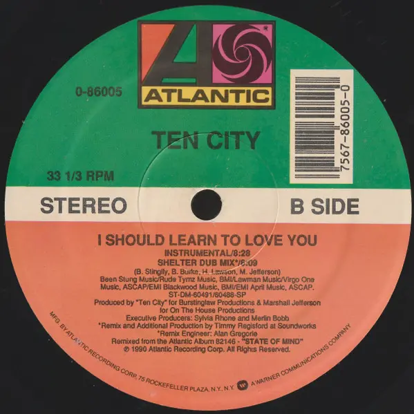 Ten City - I Should Learn To Love You, Electronic, Deep House, House, 1990 - Atlantic, US, Vinyl 1x 12", 33 ⅓ RPM