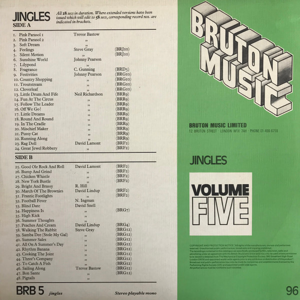 Various - Jingles Volume Five, Electronic, Funk / Soul, Rock, Stage & Screen, Disco, Soundtrack, Theme, 1979 - Bruton Music, 