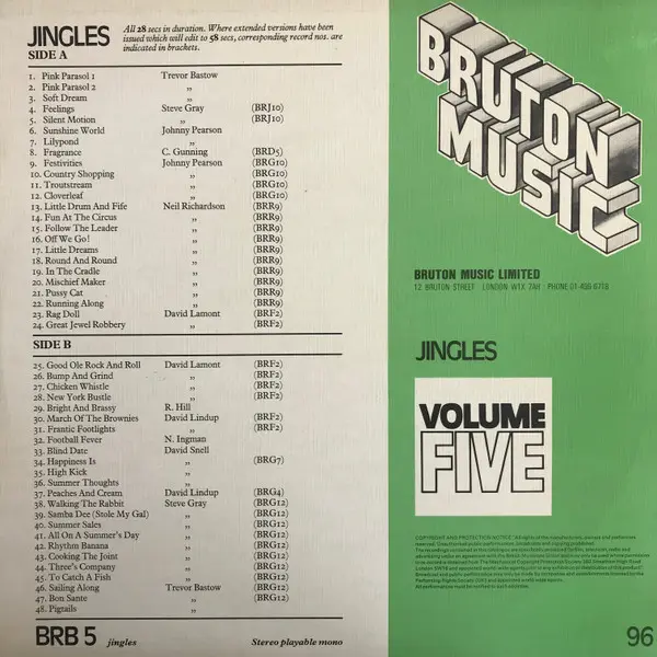 Various - Jingles Volume Five, Electronic, Funk / Soul, Rock, Stage & Screen, Disco, Soundtrack, Theme, 1979 - Bruton Music, 
