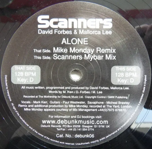 Scanners - Alone, Electronic, House, Progressive House, 2004 - Debunk, UK, Vinyl 1x 12", 45 RPM