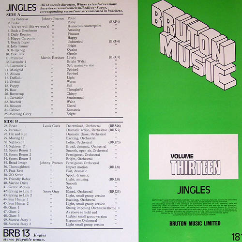 Various - Jingles Volume Thirteen, Stage & Screen, Theme, 1981 - Bruton Music, UK, Vinyl 1x LP