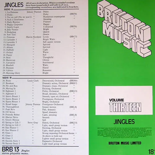 Various - Jingles Volume Thirteen, Stage & Screen, Theme, 1981 - Bruton Music, UK, Vinyl 1x LP