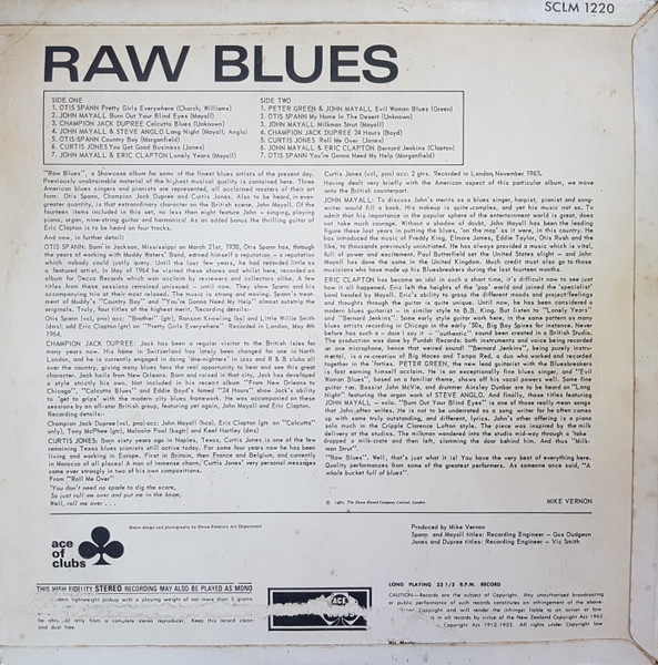 Various - Raw Blues - 1967 -Chicago Blues, Electric Blues -Ace Of Clubs -Vinyl 1x LP, Stereo