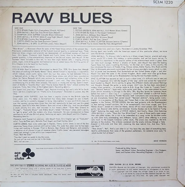 Various - Raw Blues - 1967 -Chicago Blues, Electric Blues -Ace Of Clubs -Vinyl 1x LP, Stereo