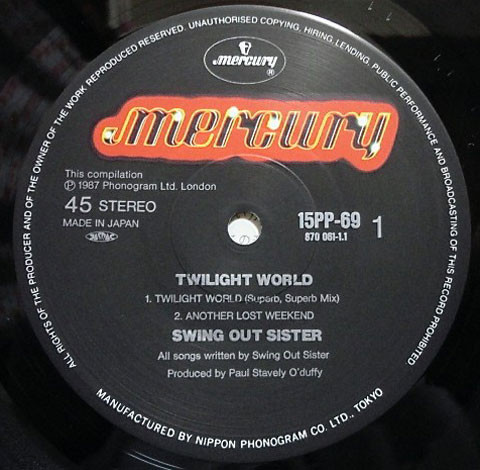 Swing Out Sister - Twilight World, Electronic, Synth-pop, 1987 - Mercury, Japan, Vinyl 1x Maxi-Single, 12"