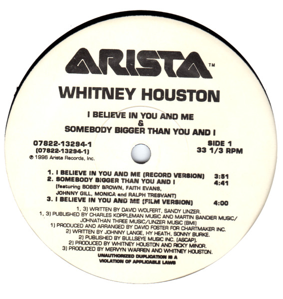 Whitney Houston - I Believe In You And Me, Pop, Gospel, Soul, 1996 - Arista, US, Vinyl 1x 12", Maxi-Single