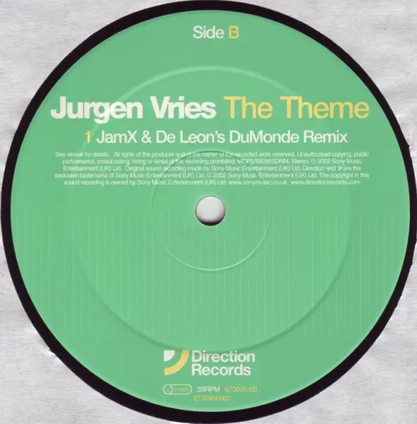 Jurgen Vries - The Theme, Electronic, Hard Trance, Trance, 2002 - Direction Records, UK, Vinyl 1x 12", 33 ⅓ RPM, Stereo