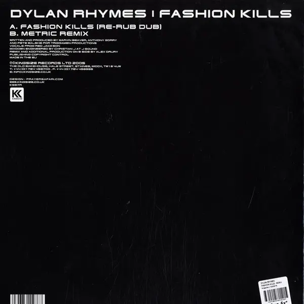 Dylan Rhymes - Fashion Kills, Electronic, Electro, 2005 - Kingsize, UK, Vinyl 1x 12"