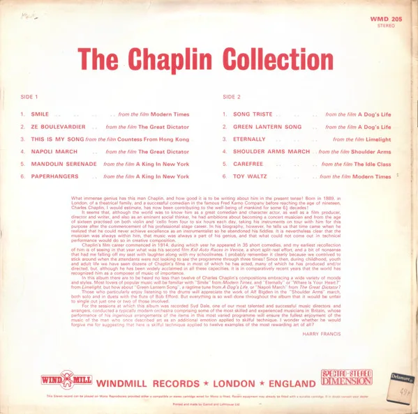 Album cover for The Chaplin Collection by Syd Dale Orchestra, The