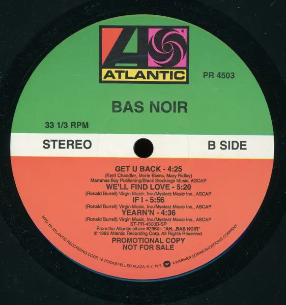 Bas Noir - Ah...Bas Noir, Electronic, House, 1992 - Atlantic, US, Vinyl 1x LP, Promo