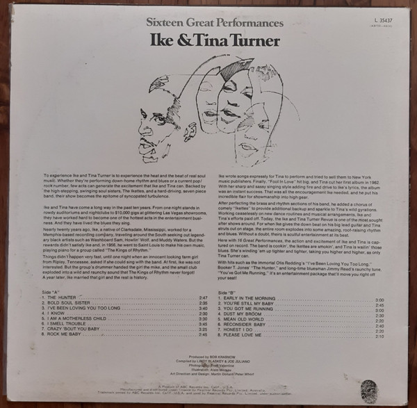 Ike & Tina Turner - Sixteen Great Performances, Funk / Soul, Funk, Soul, 1975 - Blue Thumb Records, Australia, Vinyl 1x LP, C